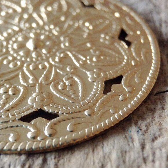 Golden Mandala Disc Earrings in Raw Brass - 35mm Diameter - Picture 3 of 4